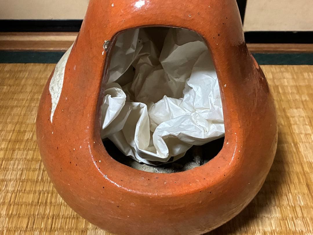 古陶器 民平焼？ 淡路焼？おかめ お多福 火鉢 手炙り 火鉢 在名 時代物