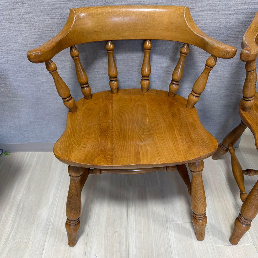 柏木工　木製背もたれ肘掛け付き椅子　2脚おまとめ【北摂付近引取り限定】