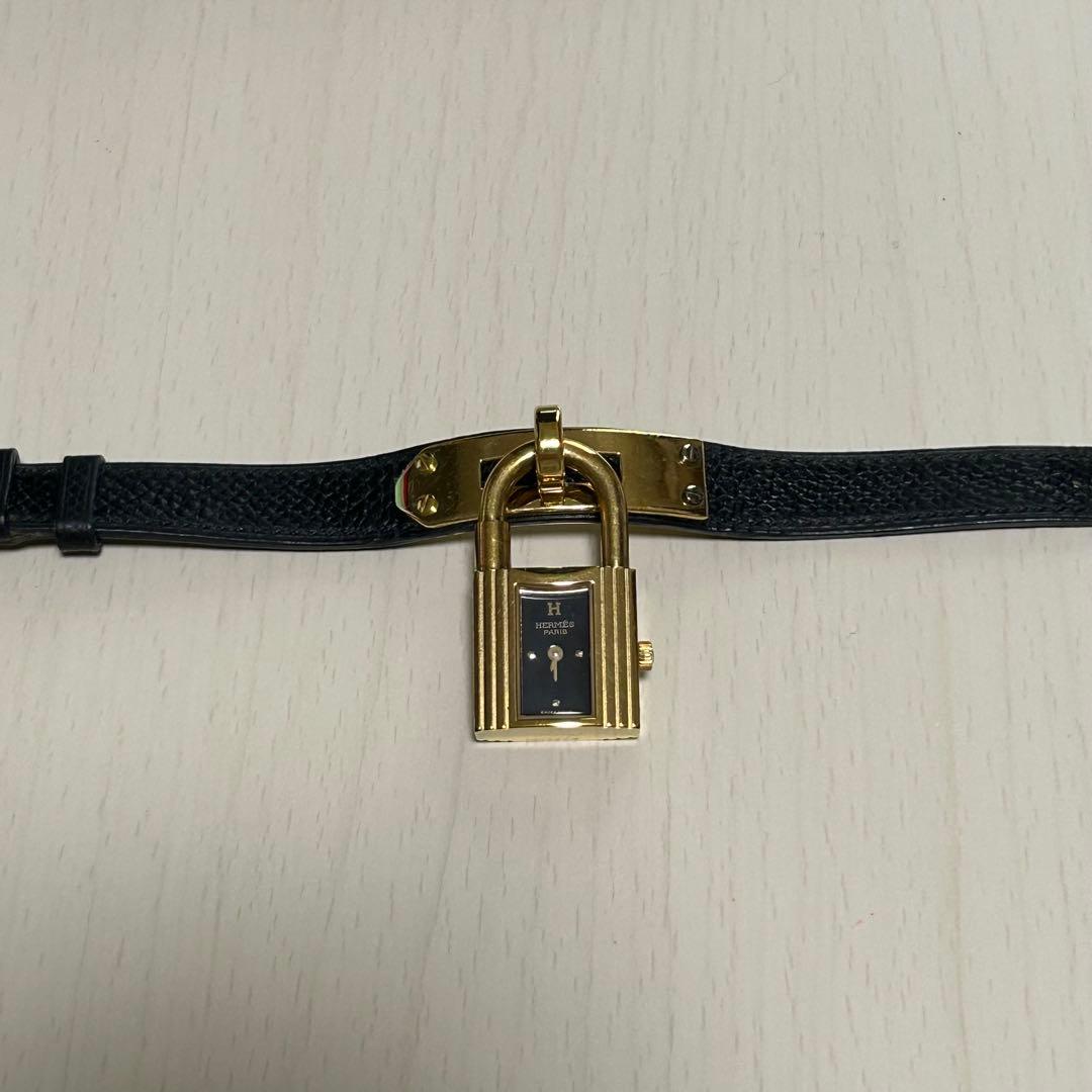 HERMES アナログ腕時計 ブラックレザー