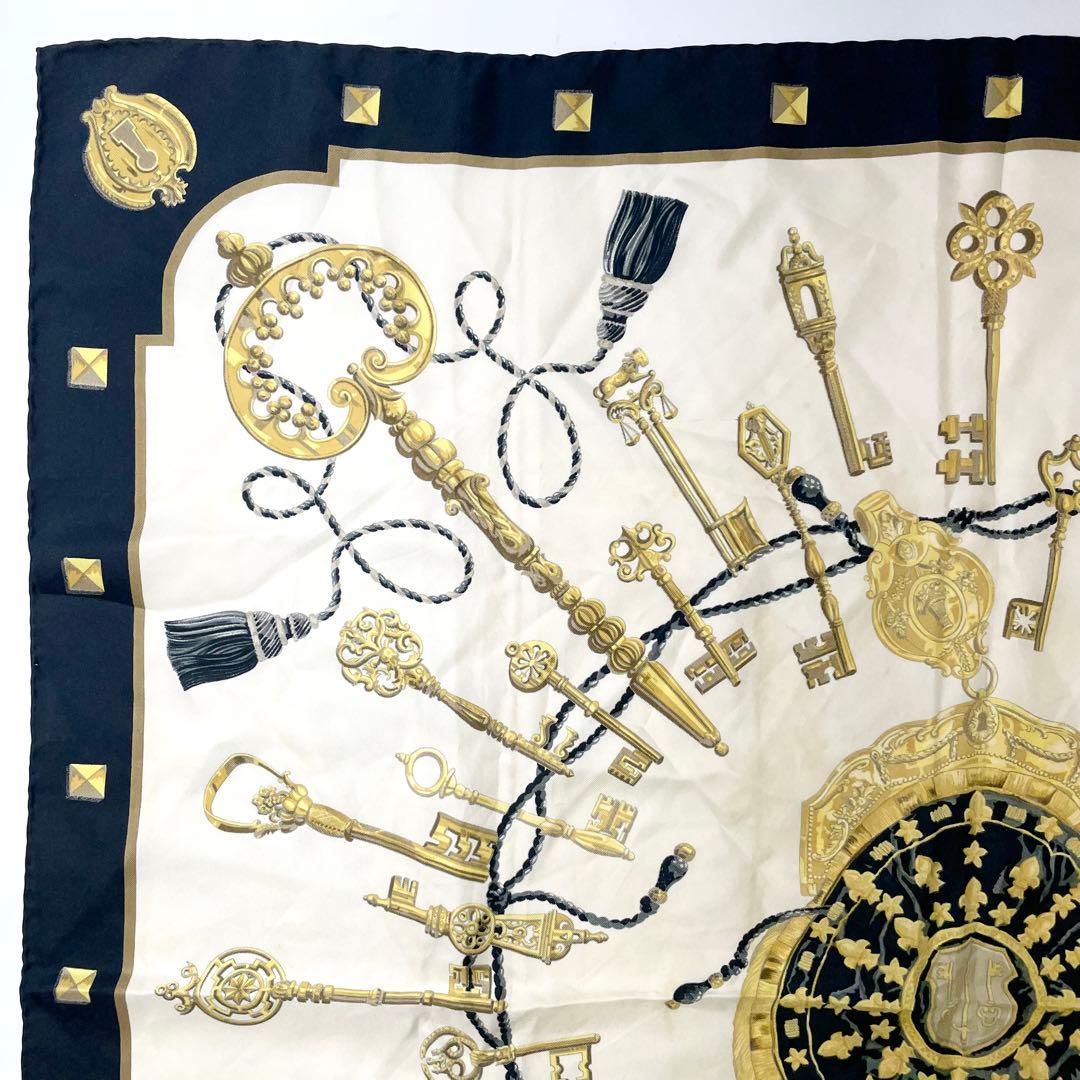 エルメス　シルク　89cm スカーフ　ネイビー　M