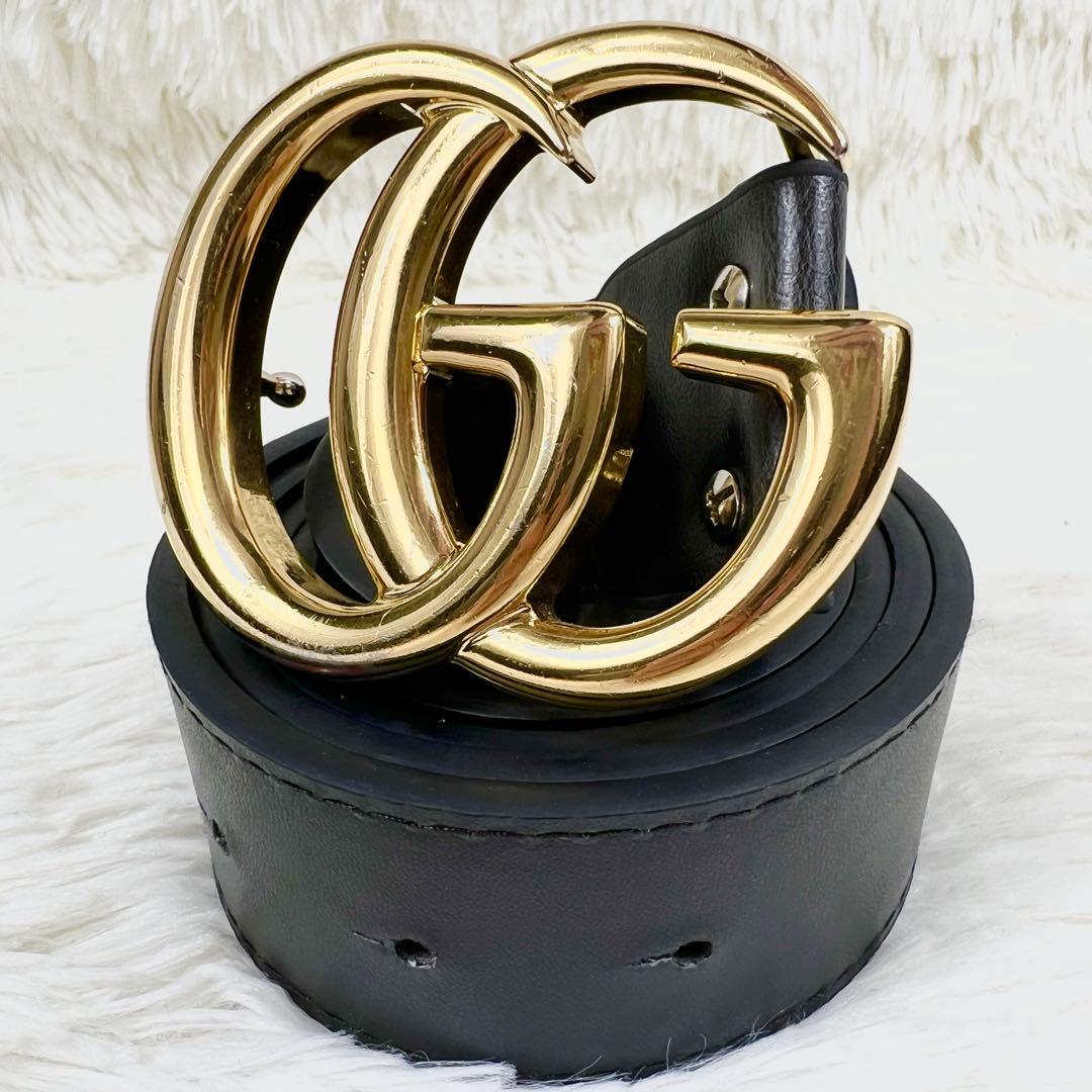 極美品✨GUCCI ベルト 黒 マーモント ゴールド金具 ダブルG