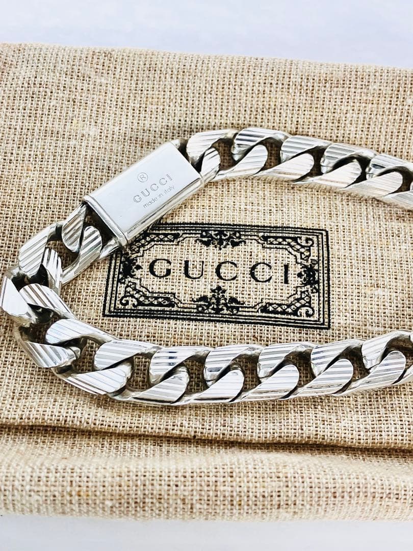 【超美品】GUCCI 喜平チェーン ストライプ ブレスレット シルバー925