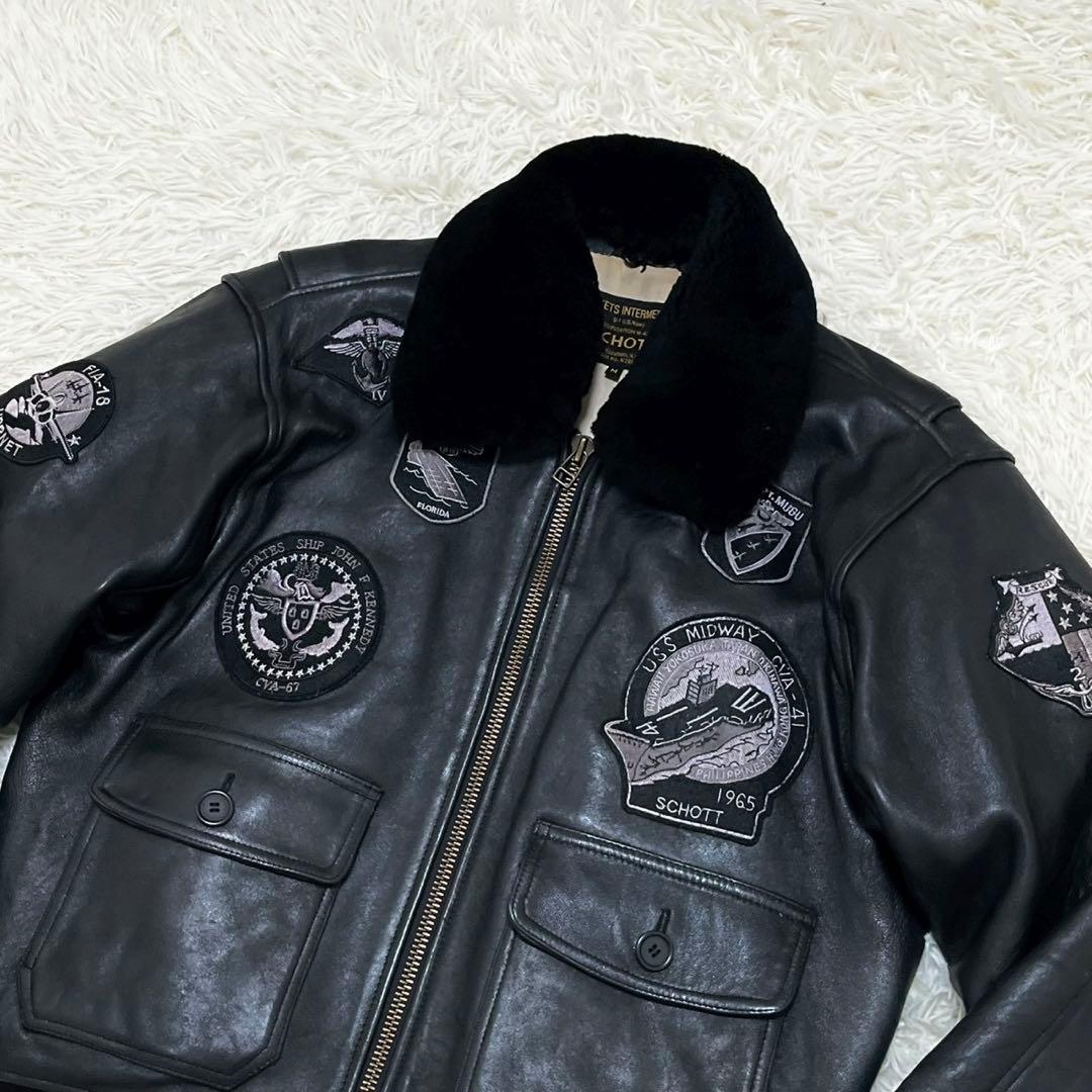 ショット　フライトジャケット　レザージャケット　G-1 ワッペン　ファー