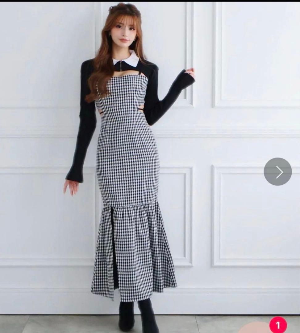 ワンピース RANDY Back open houndstooth ensemble