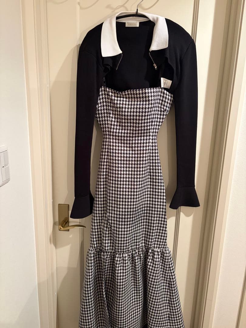 ワンピース RANDY Back open houndstooth ensemble