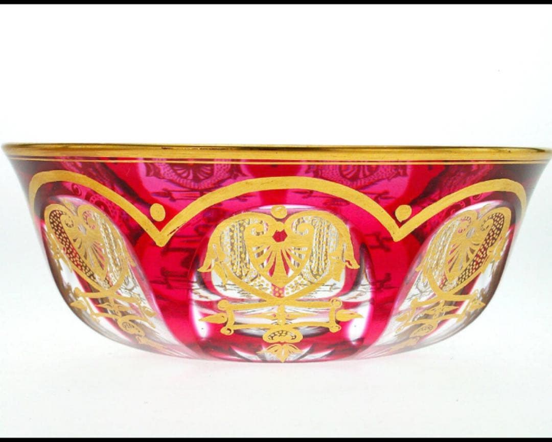 オールドバカラ　赤　金赤金彩帝政様式装飾紋　ラージボール&プレート　アンティーク