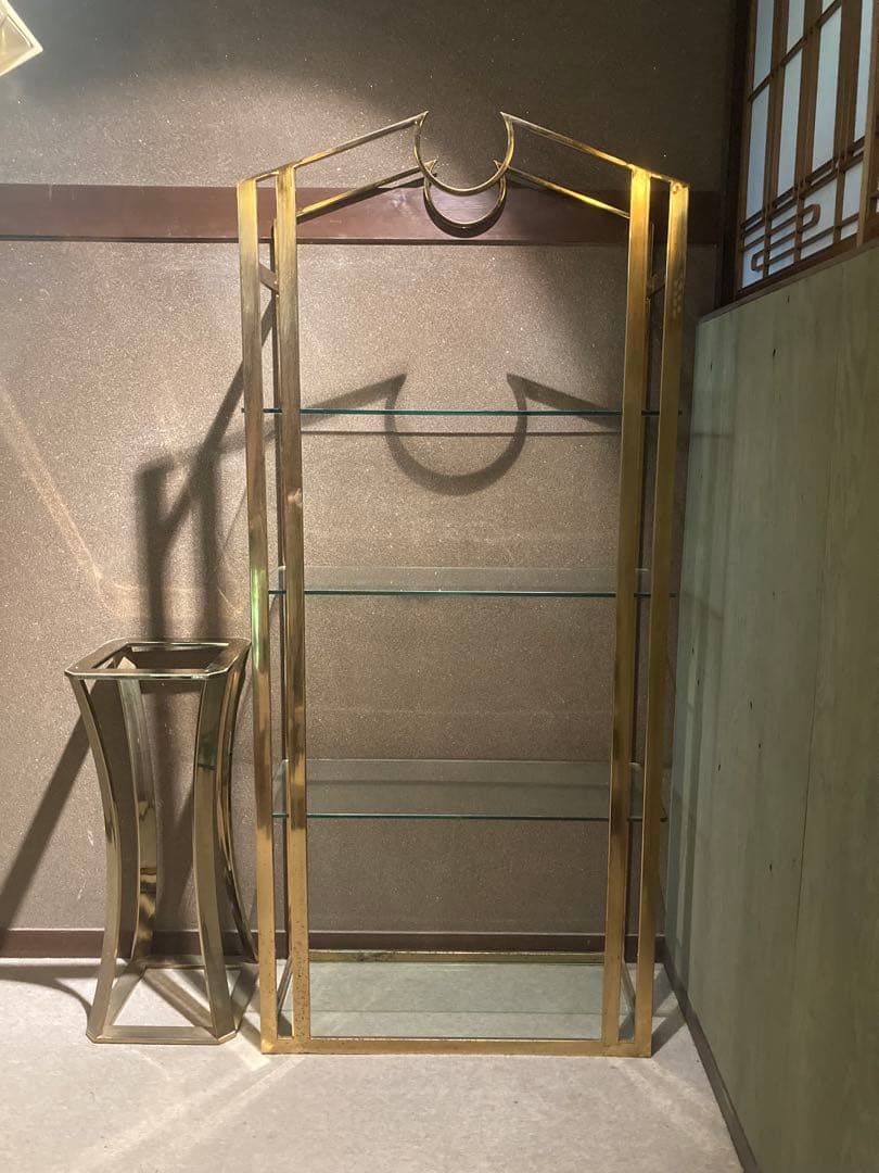 輸入 ゴールドメタルラック 4段 ガラス棚　花台セット