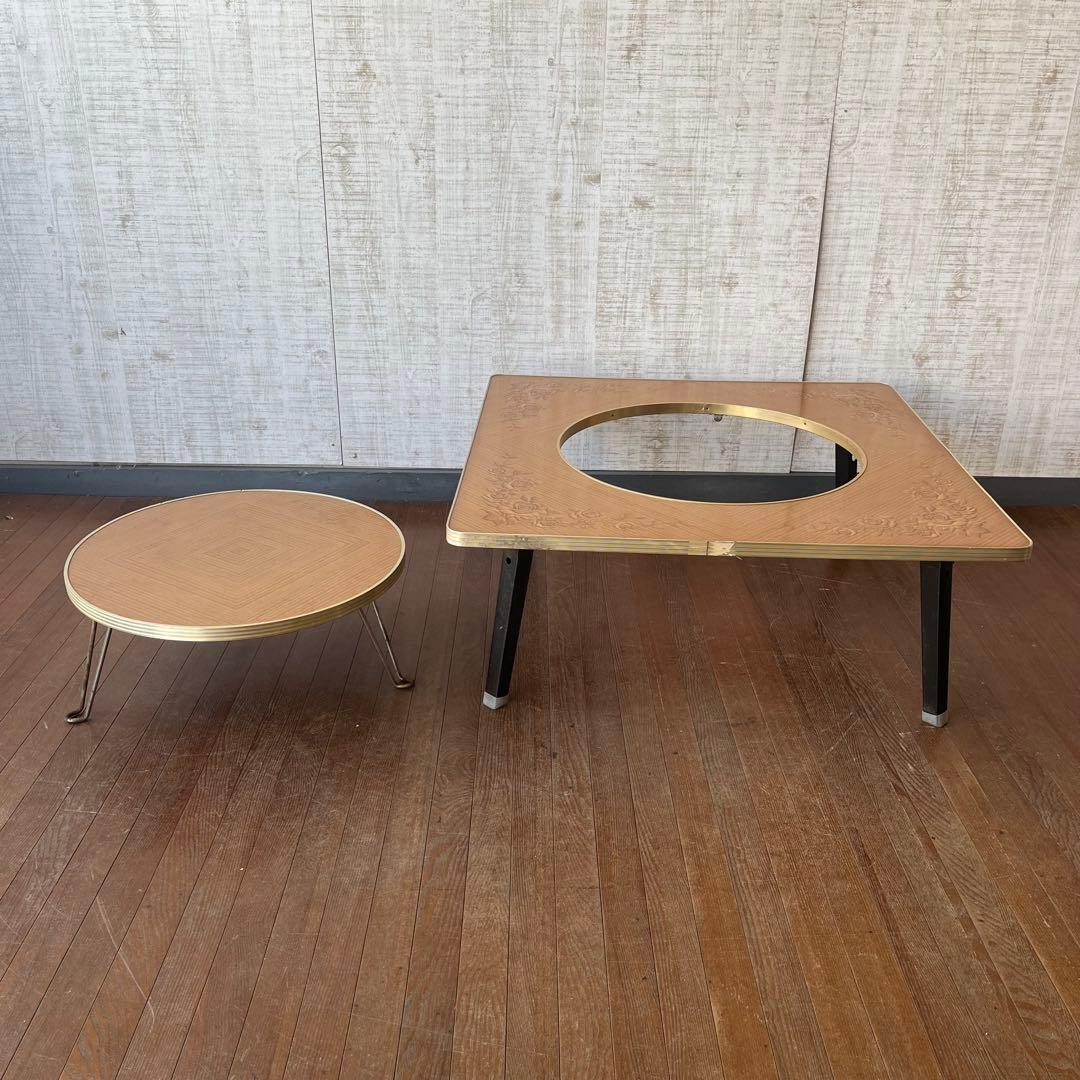 【アンティーク】昭和レトロ 穴あきちゃぶ台 座卓 丸テーブル 2way 古家具