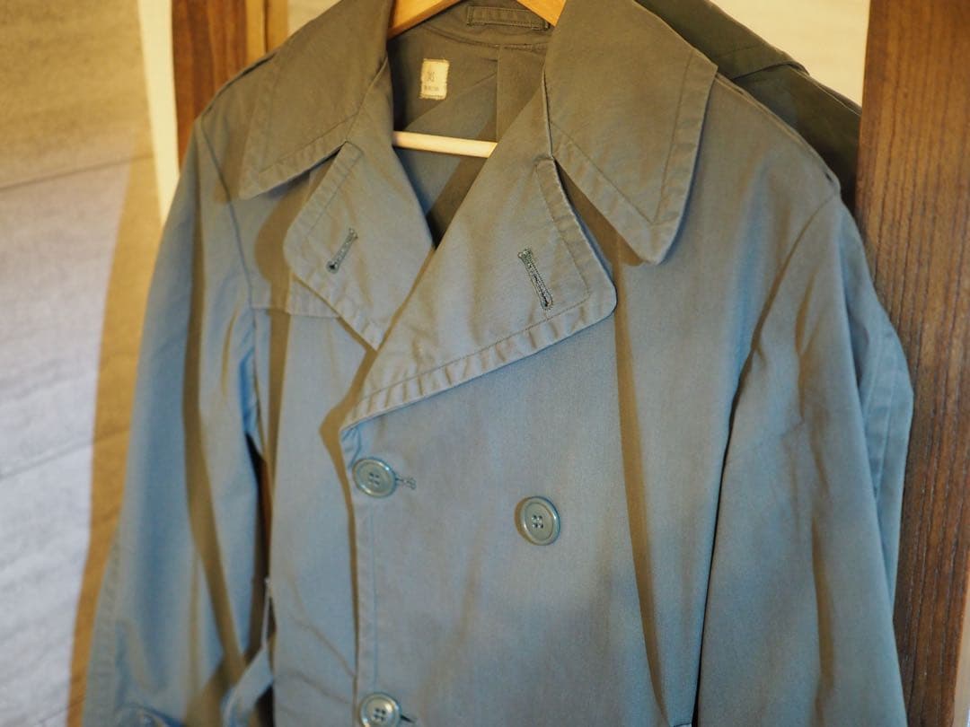 米軍トレンチ レイン コート メンズ ロング丈 緑系 グリーン セージ　34S