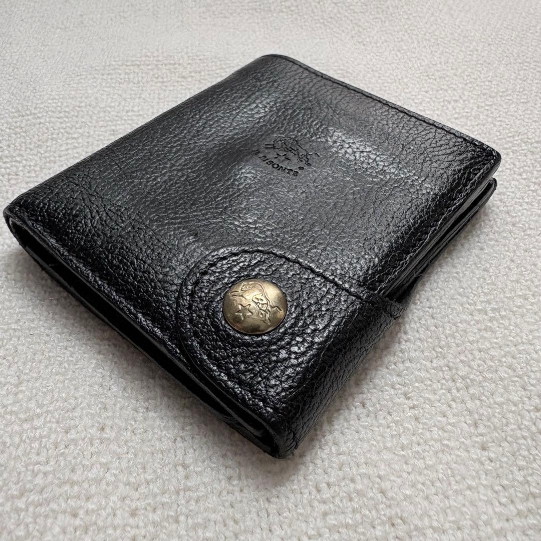 イルビゾンテ 折り財布 シボ革 ブラック 本革 レザー ウォレット コンパクト