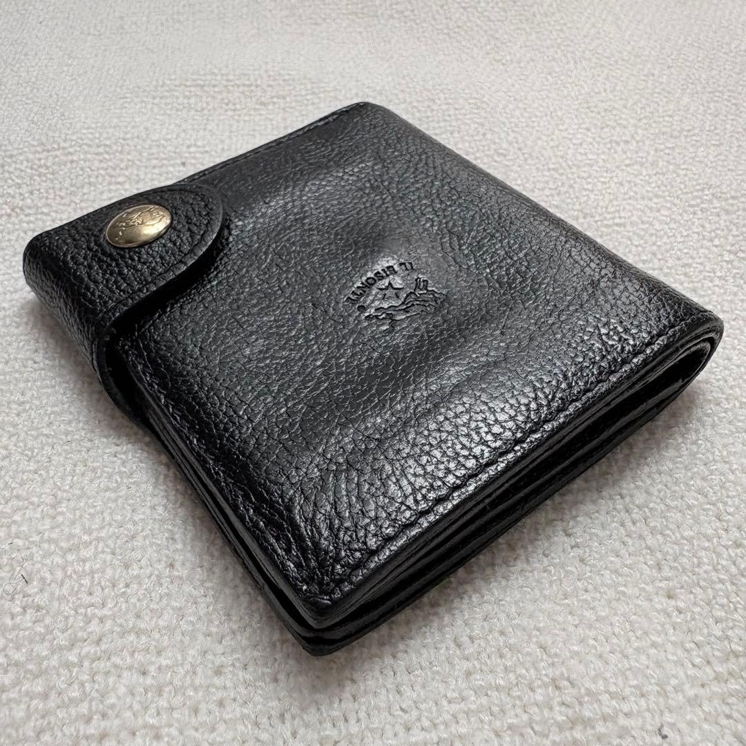 イルビゾンテ 折り財布 シボ革 ブラック 本革 レザー ウォレット コンパクト