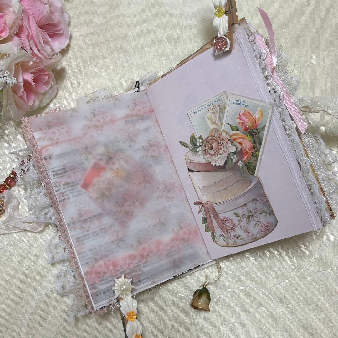 薔薇とレースのジャンクジャーナル・雑記帳　ミニタイプ　幸せの予感♡