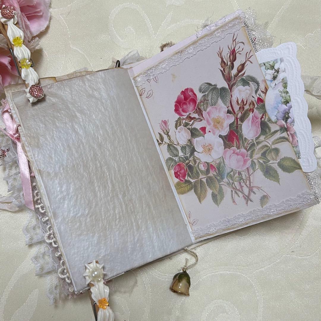 薔薇とレースのジャンクジャーナル・雑記帳　ミニタイプ　幸せの予感♡