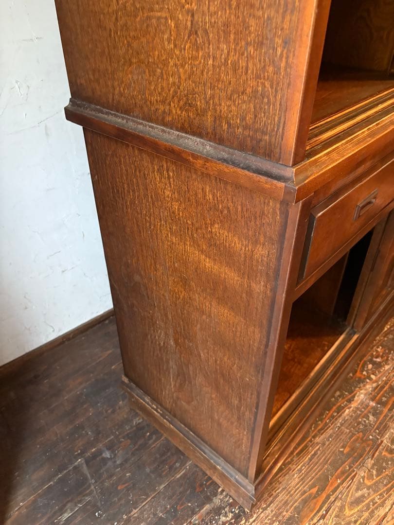 木製ガラスキャビネット 収納棚 食器棚 アンティーク 昭和レトロ