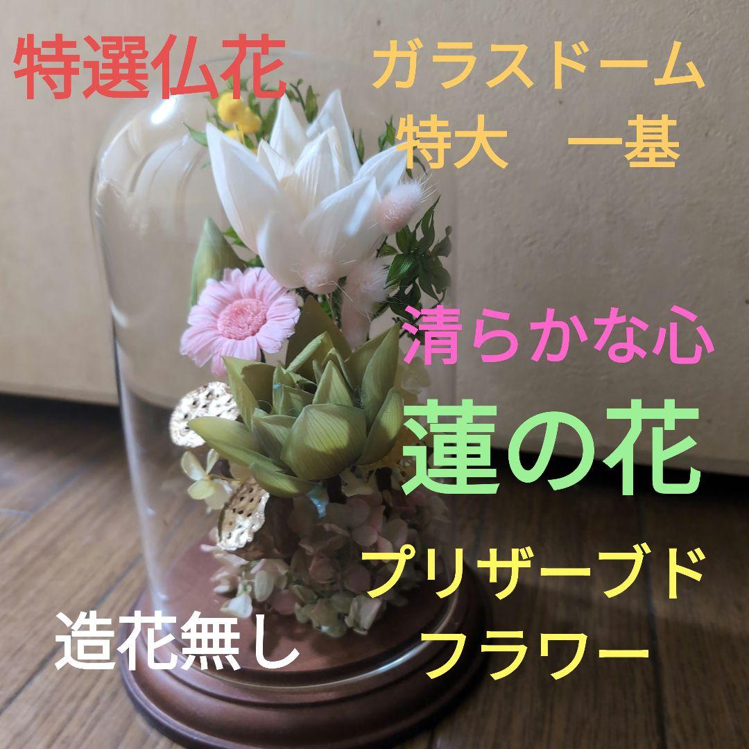 特選仏花　お供え花　蓮の花　清らかな心　ガラスドーム特大　プリザーブドフラワー