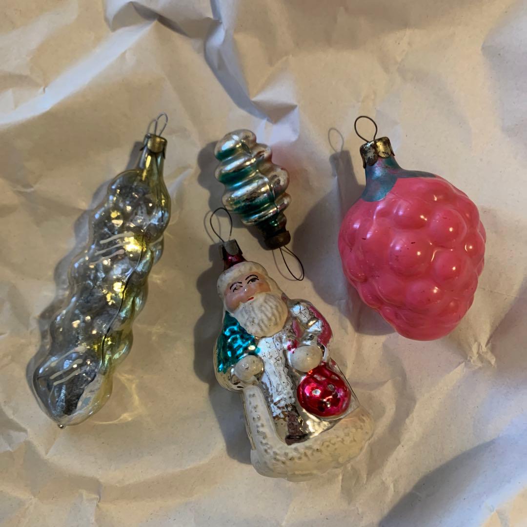 《SALE》ソビエト ヴィンテージ ガラスオーナメント 4個セット クリスマス