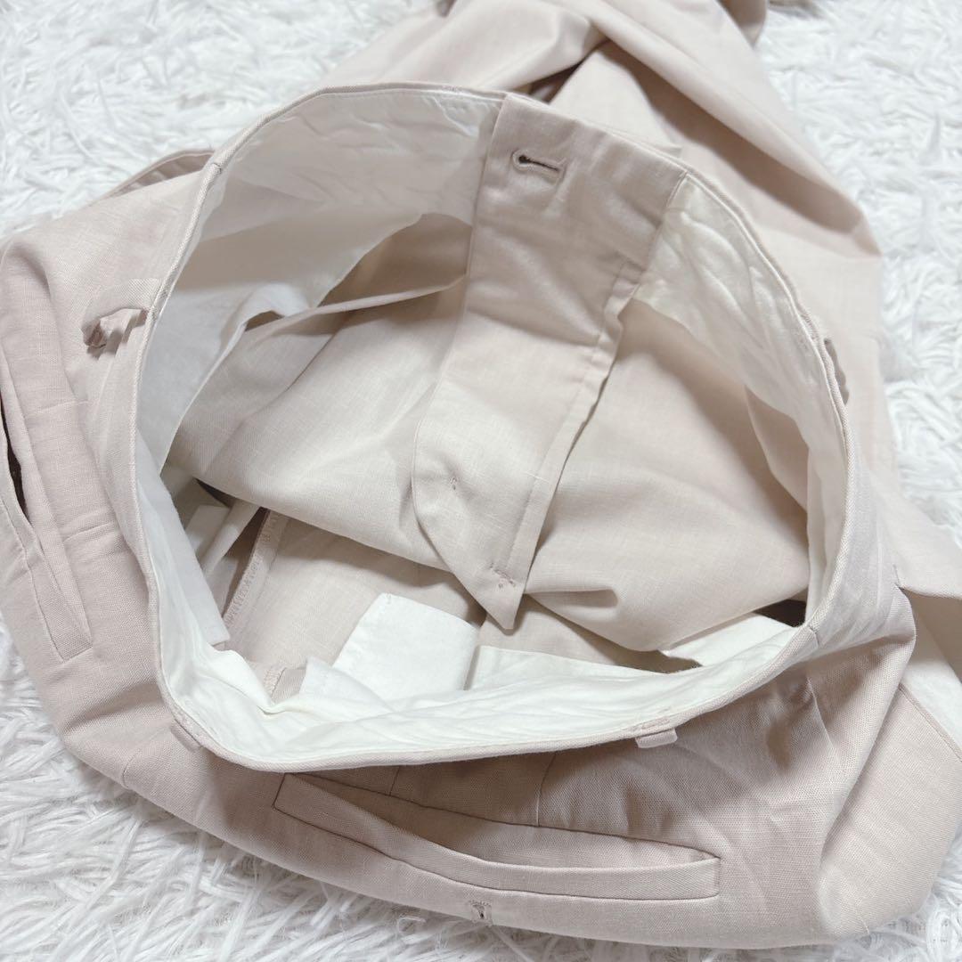 シップス ノーカラー　スーツセットアップ アイボリー ピンク　リネン　38 M