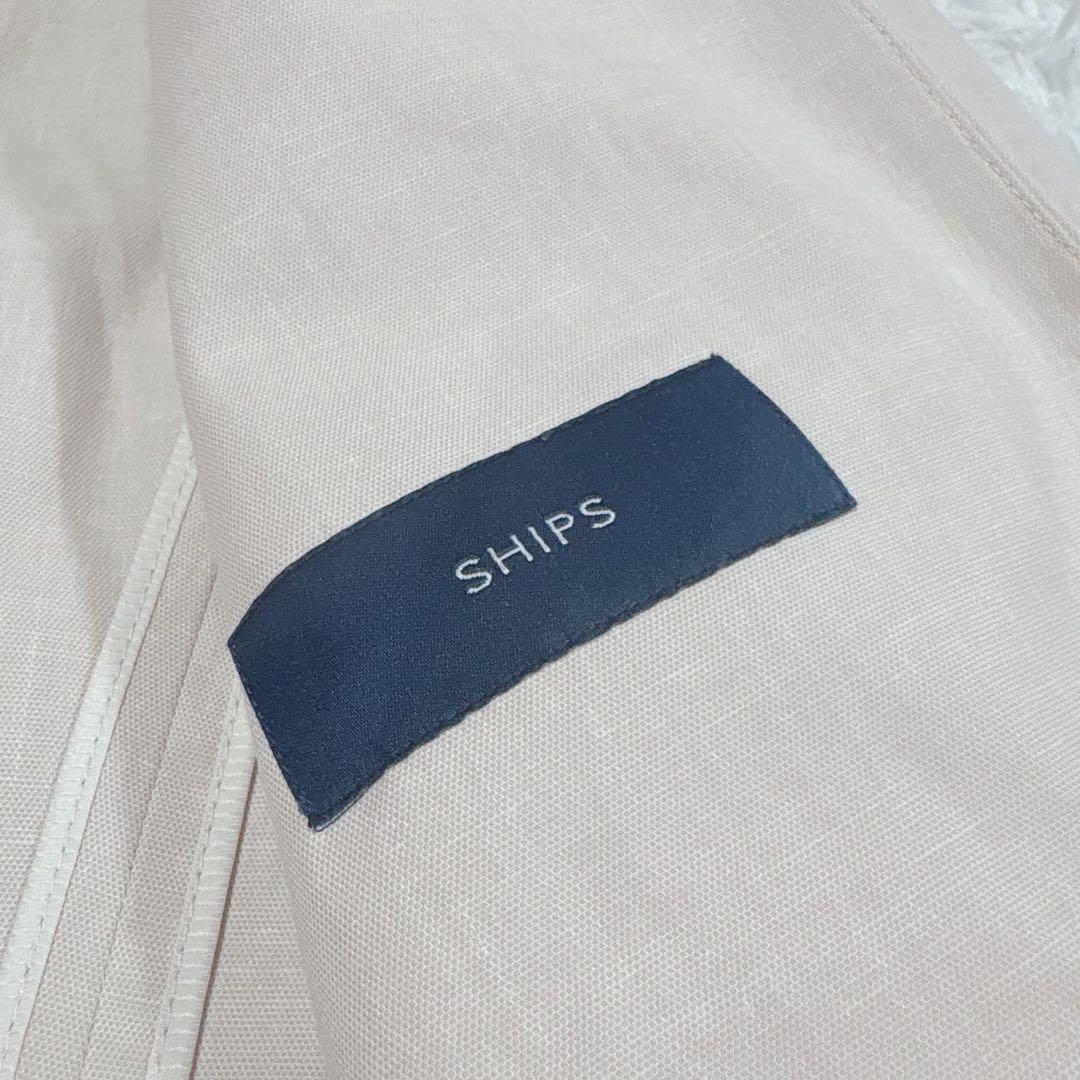 シップス ノーカラー　スーツセットアップ アイボリー ピンク　リネン　38 M