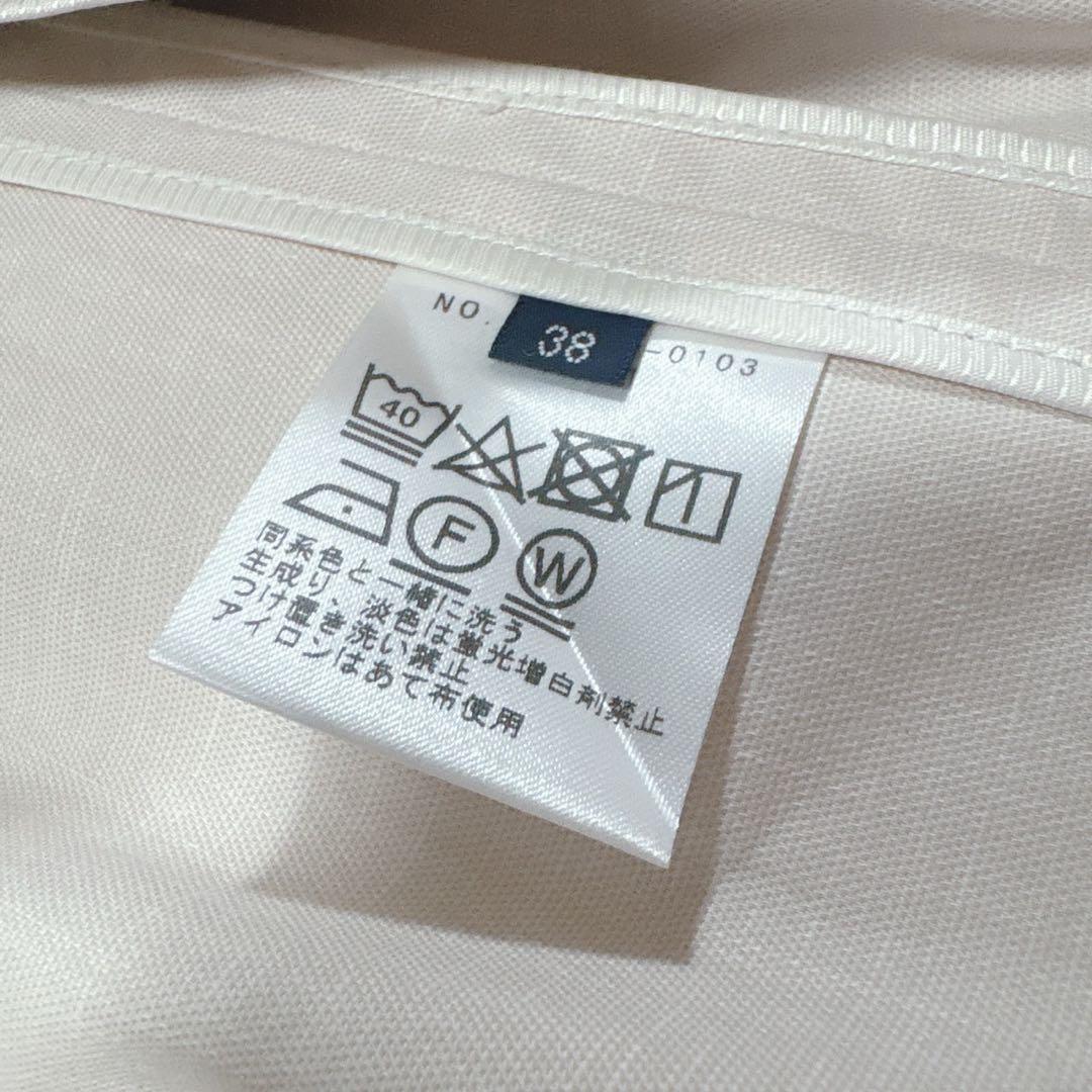 シップス ノーカラー　スーツセットアップ アイボリー ピンク　リネン　38 M