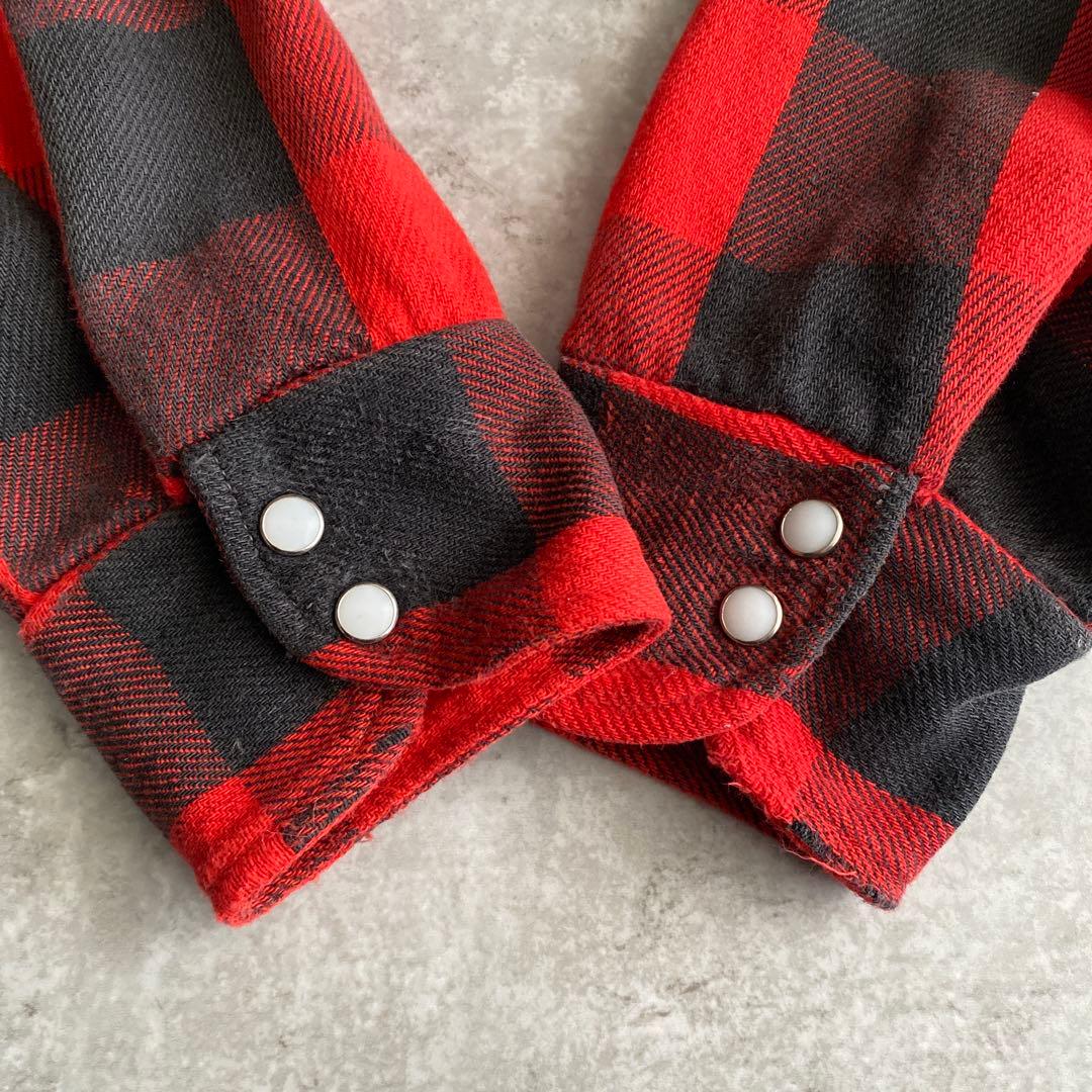 70s FIVEBROTHER キルティング ネルシャツ USA製 赤×黒 XL