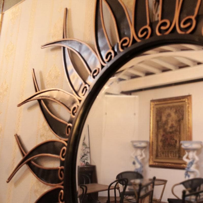 イタリア製 ブラックサン 壁掛けミラー 鏡 アイアン 120-323