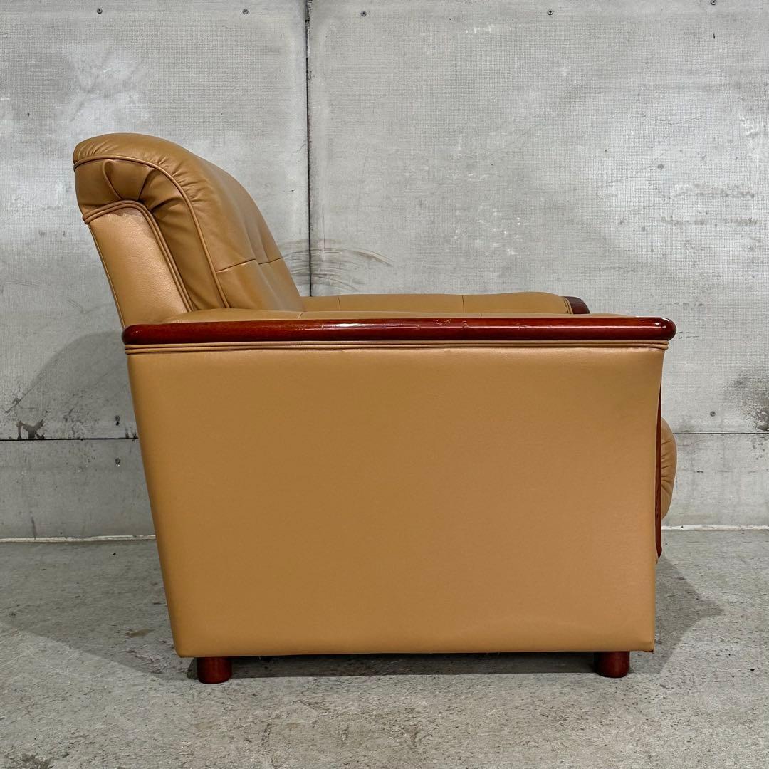 ✦昭和レトロ✦ミッドセンチュリー 1人掛けソファー木製フレーム ベージュ合成皮革