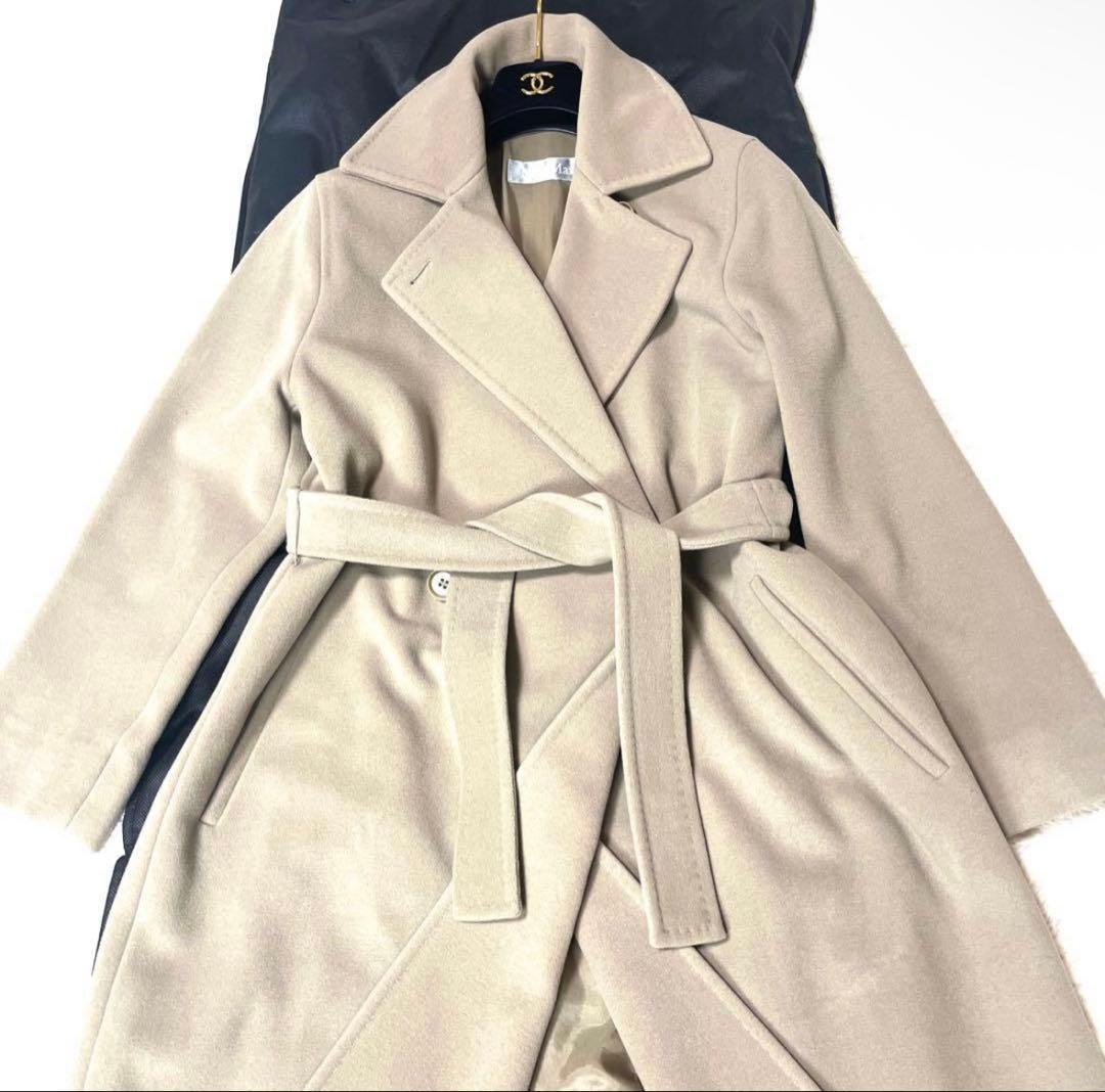 極美品☆マックスマーラマニュエラロングコート女優襟ウールベージュ大きいサイズ42