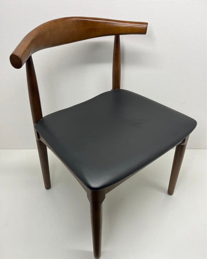 デザイナーズチェア 木製 ダイニングチェア ウッドチェア PU座面 ブラウン