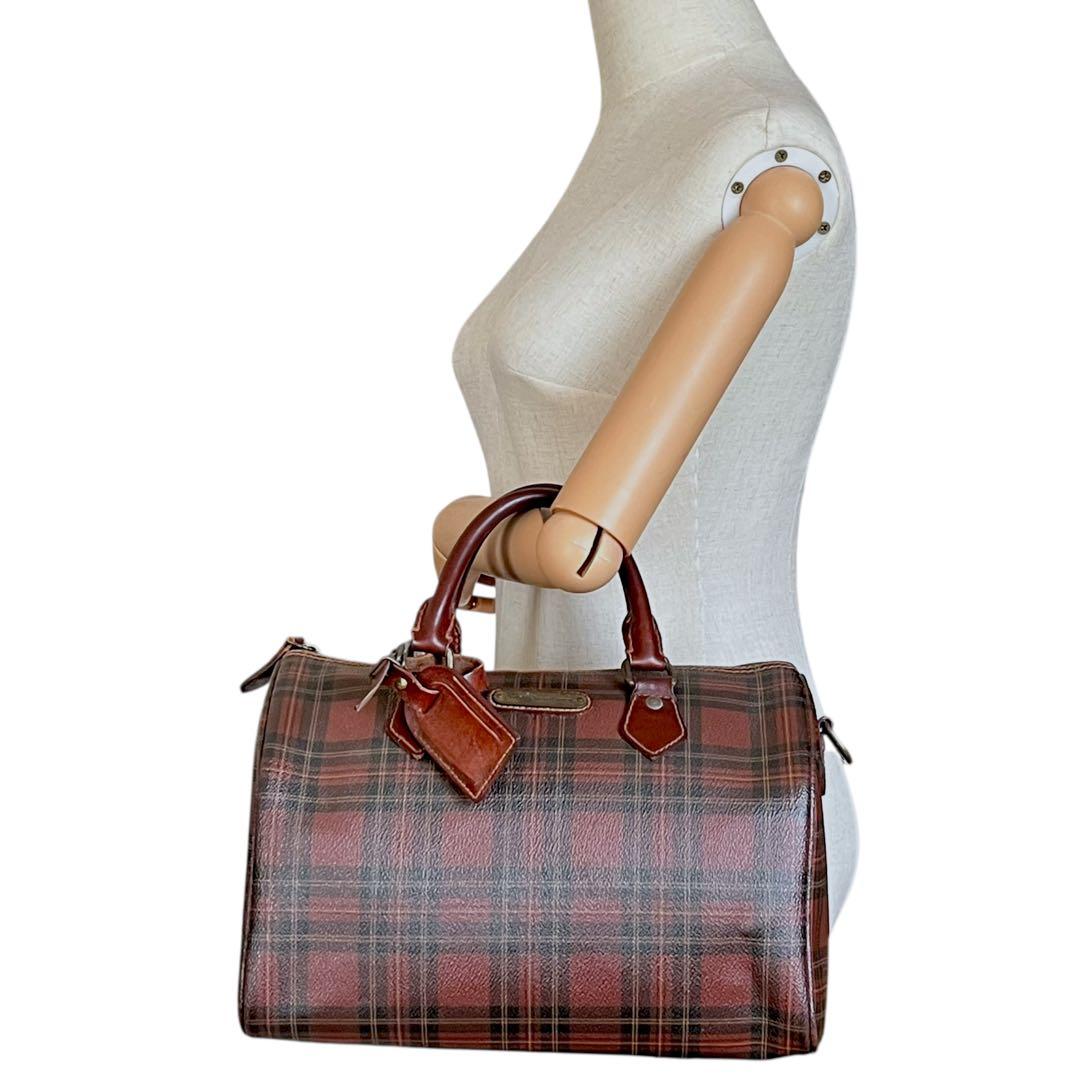 美品　ポロラルフローレン　ミニボストンバッグ　チェック　PVC ヴィンテージ