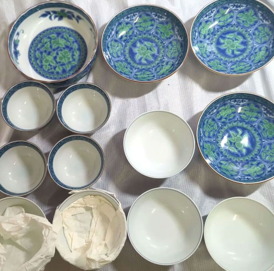 美濃焼　庫山窯　青華緑彩　セット