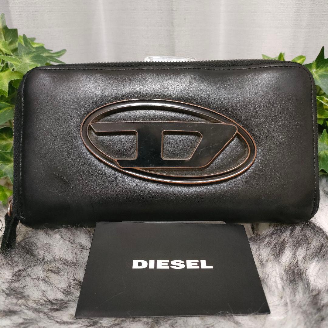 DIESEL 長財布 レザー Dロゴ ブラック ディーゼル 財布 黒革オーバルD