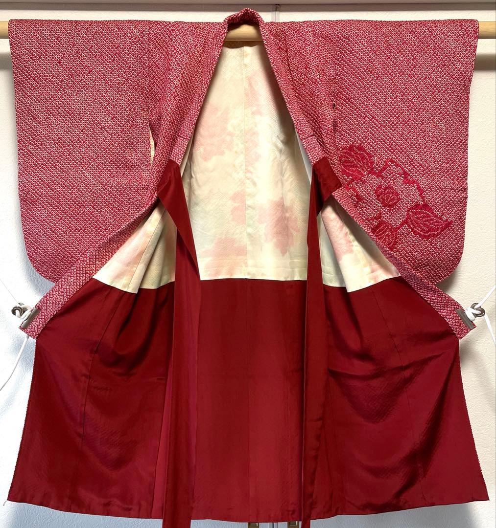 □七五三　3歳正絹女児用総絞り振り袖着物　鹿の子　シボ