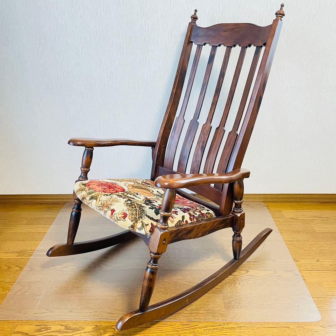 送料込 木製ロッキングチェア 花柄クッション アンティーク調 たのメル便