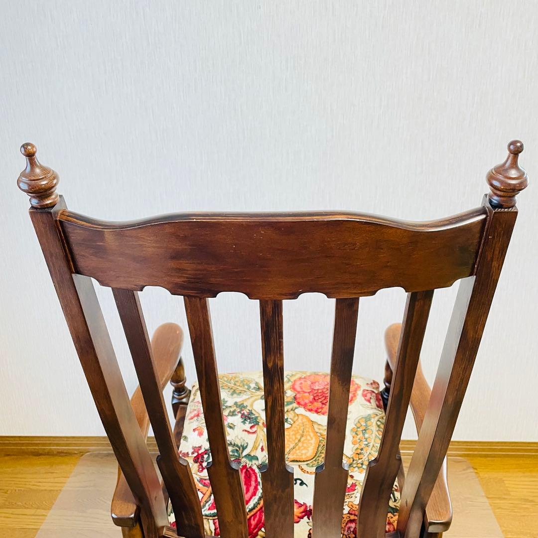 送料込 木製ロッキングチェア 花柄クッション アンティーク調 たのメル便