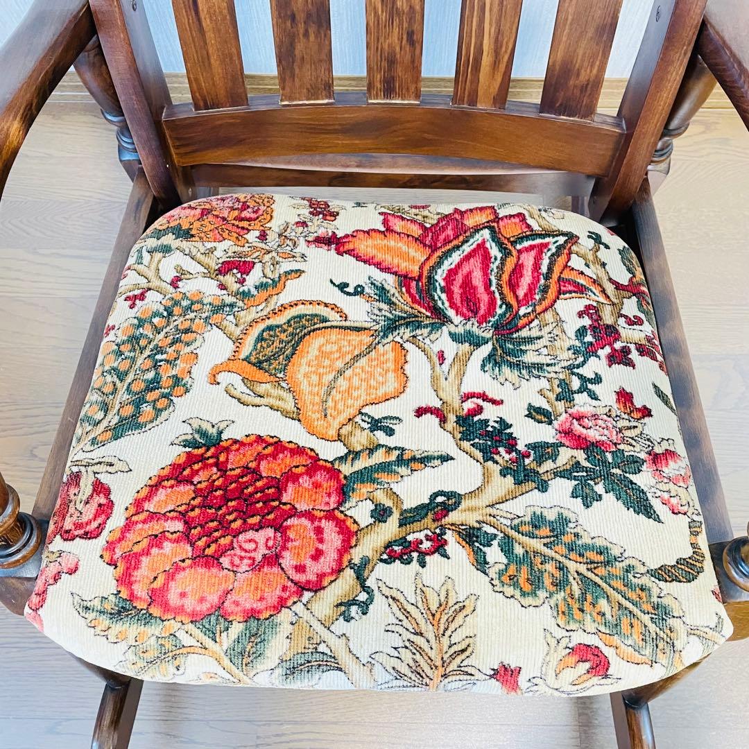 送料込 木製ロッキングチェア 花柄クッション アンティーク調 たのメル便