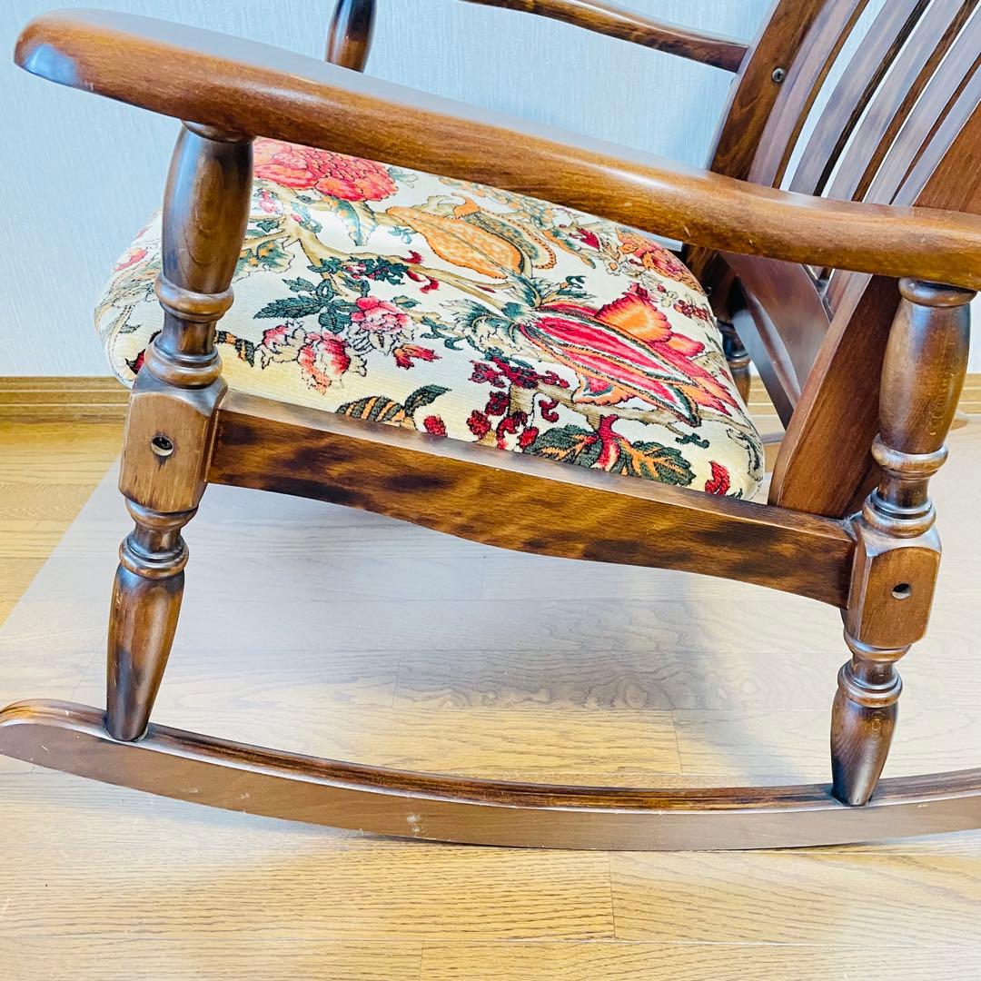 送料込 木製ロッキングチェア 花柄クッション アンティーク調 たのメル便