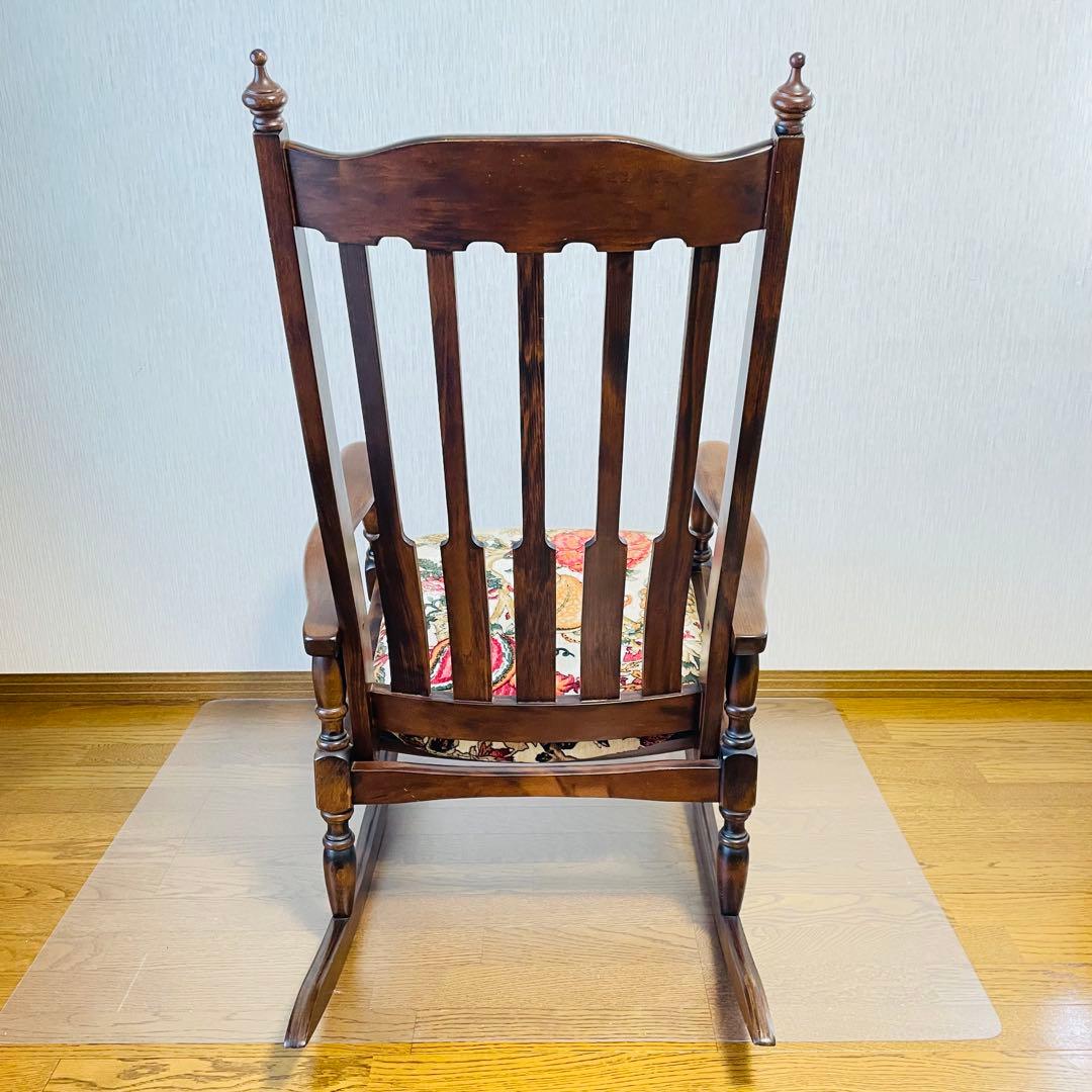送料込 木製ロッキングチェア 花柄クッション アンティーク調 たのメル便