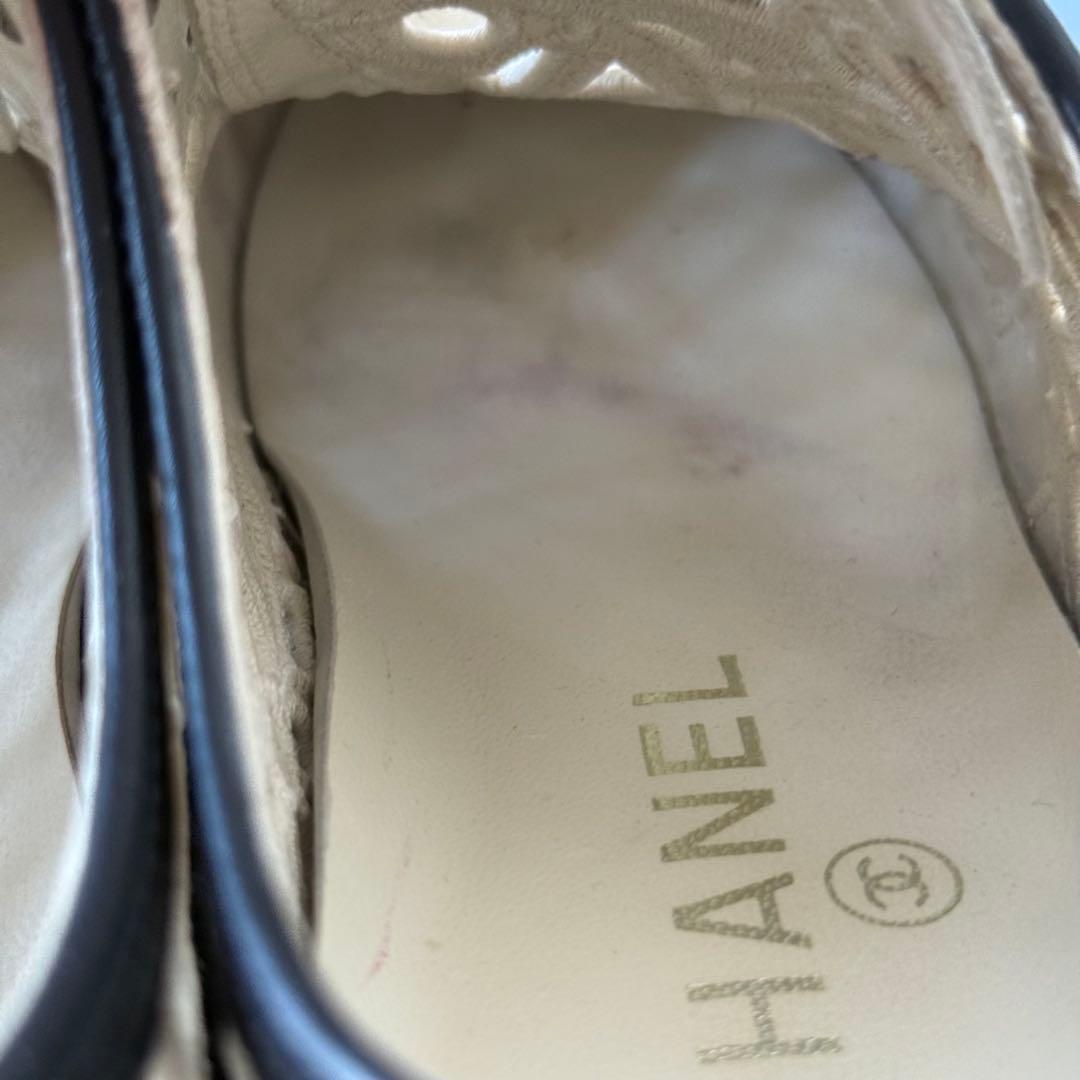 シャネル カメリア スニーカー レース ココマーク アイボリー 22.5cm