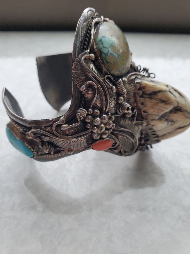 【Edogawa】★激レア象牙調バングル★天然物　シルバー　彫刻