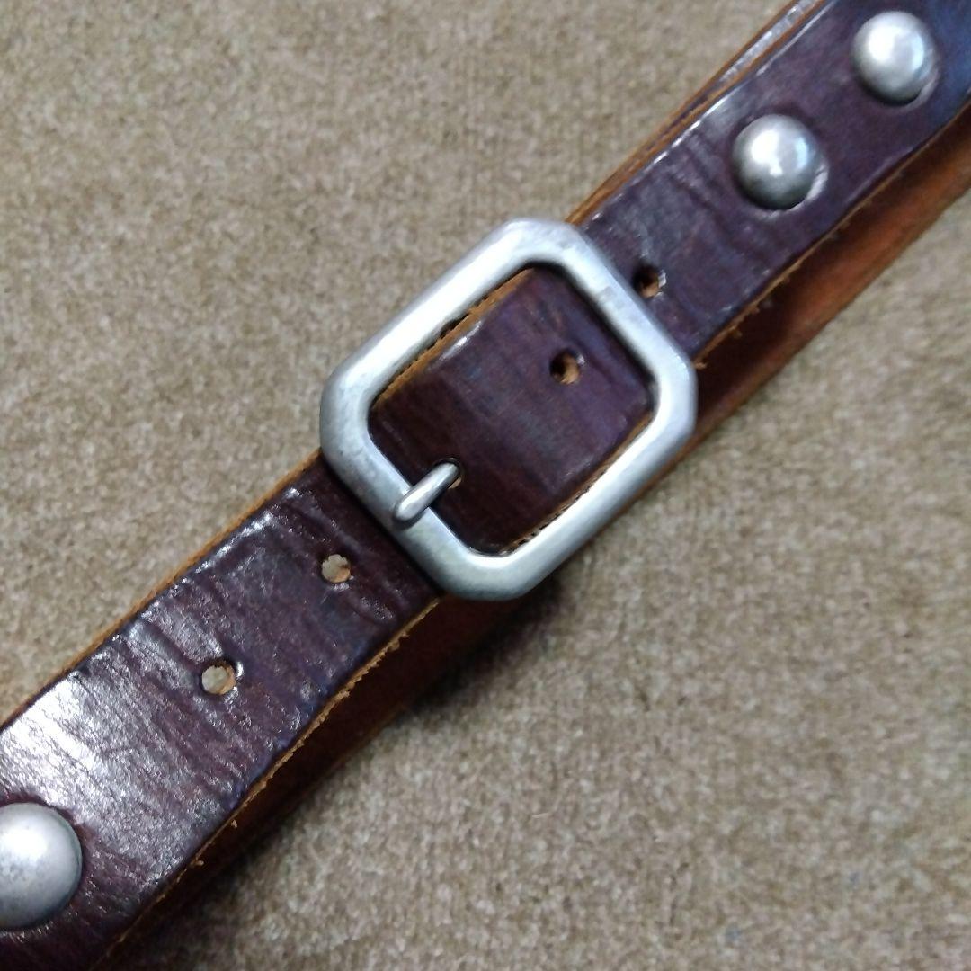 Mサイズ JEF GULLEA レザー スタッズベルト 茶芯