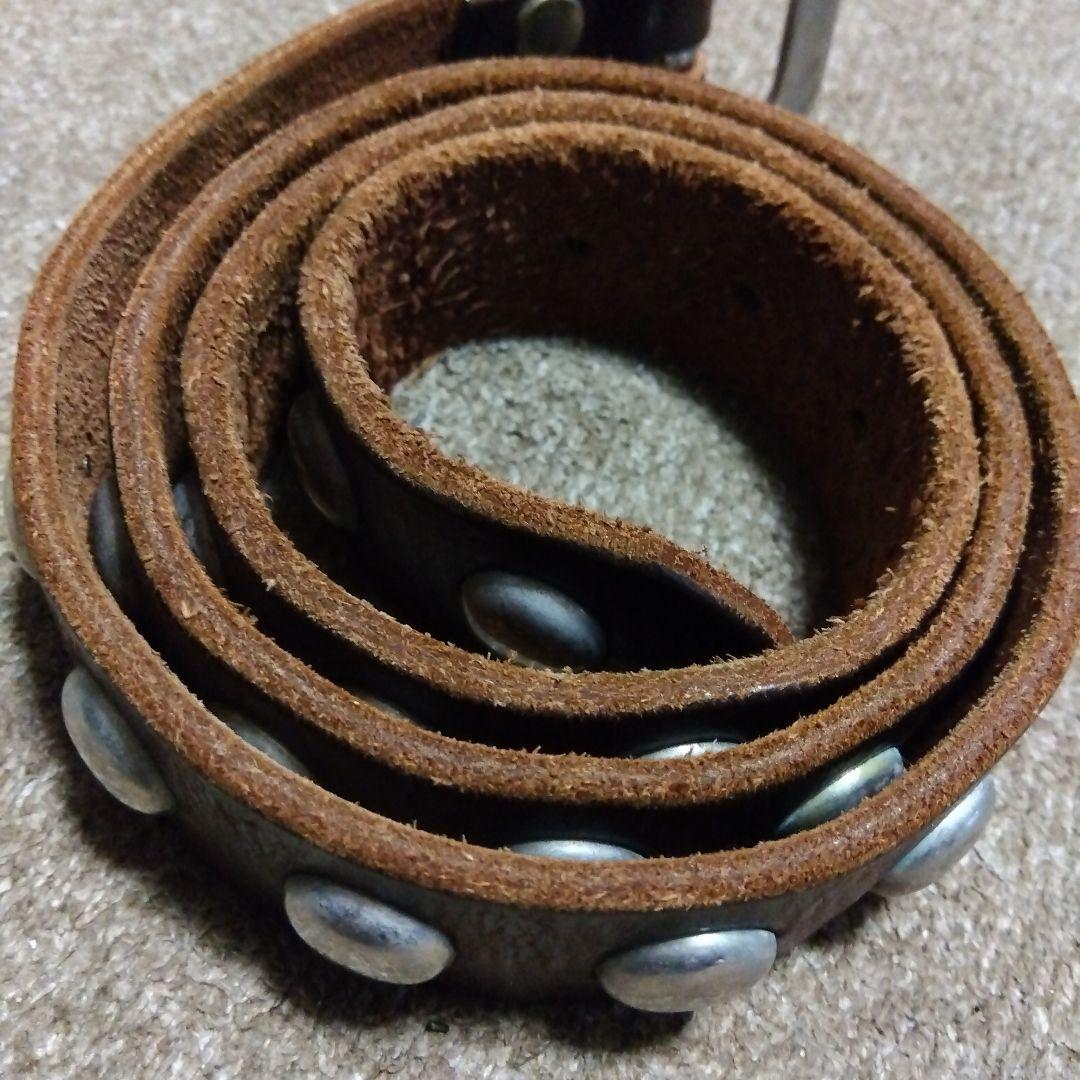 Mサイズ JEF GULLEA レザー スタッズベルト 茶芯