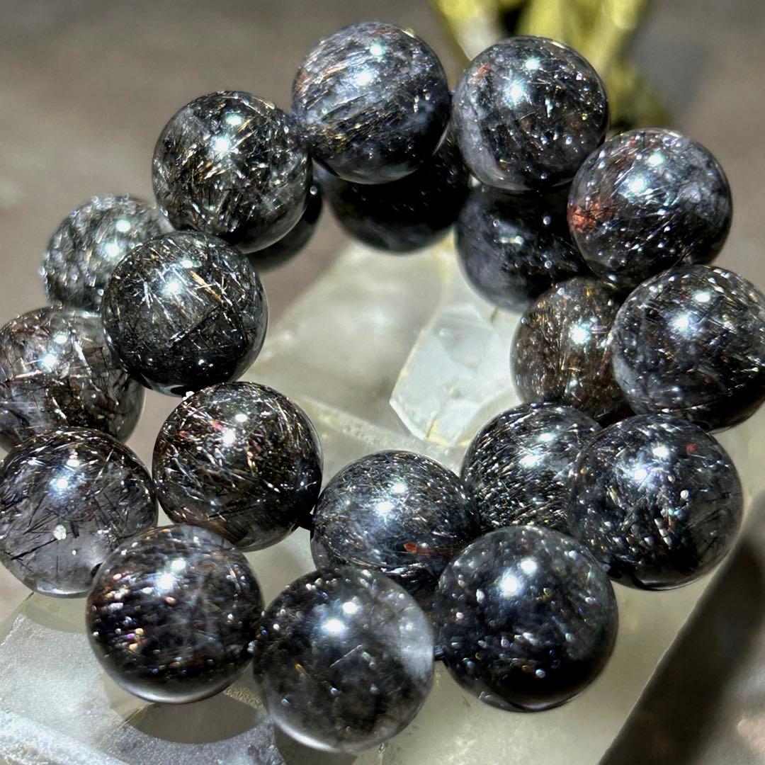 ♦︎別格高級品！プラチナ　ブラック　ルチル　ブレス　希少！財福大黒秘宝⑤