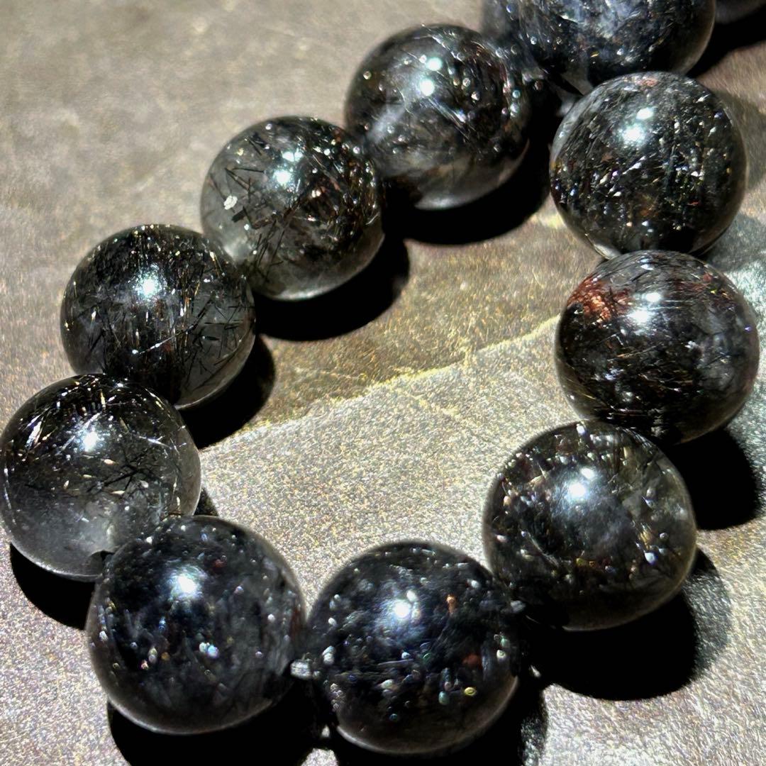 ♦︎別格高級品！プラチナ　ブラック　ルチル　ブレス　希少！財福大黒秘宝⑤