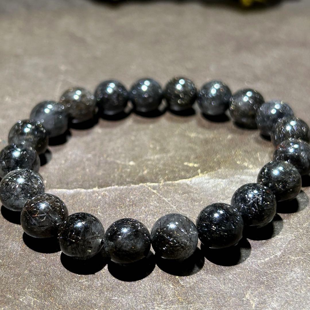 ♦︎別格高級品！プラチナ　ブラック　ルチル　ブレス　希少！財福大黒秘宝⑤