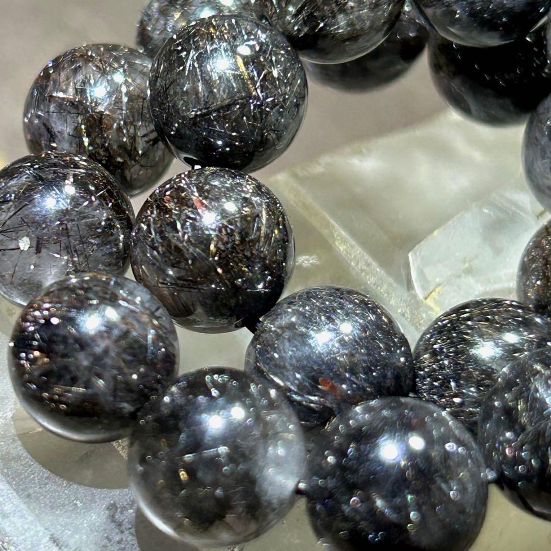 ♦︎別格高級品！プラチナ　ブラック　ルチル　ブレス　希少！財福大黒秘宝⑤