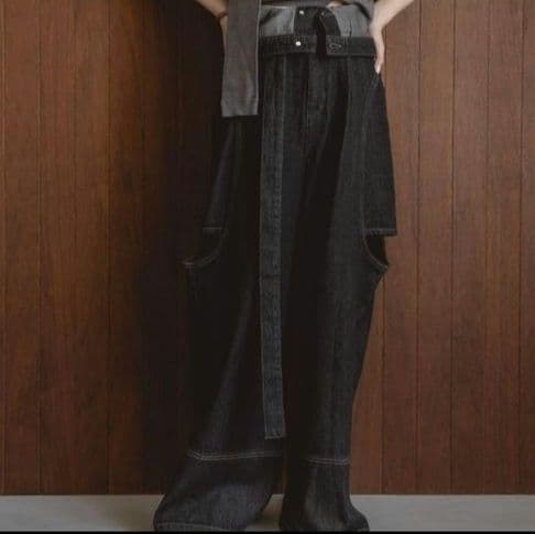 mideal マイディール カットアウトデザインワイドデニム ブラック M