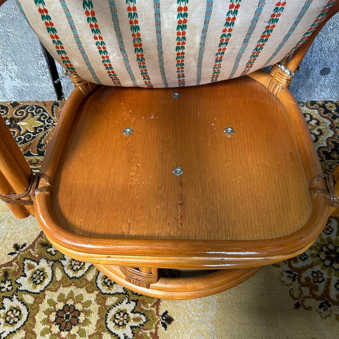 ꧁籐家具꧂回転式ラタン高座椅子&ガラステーブルセット アーム チェア クッション