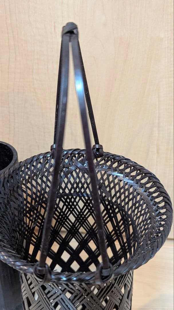 花籠　天目朝顔寸胴　花かご　美品　茶道　華道　フラワーベース　竹籠　花瓶