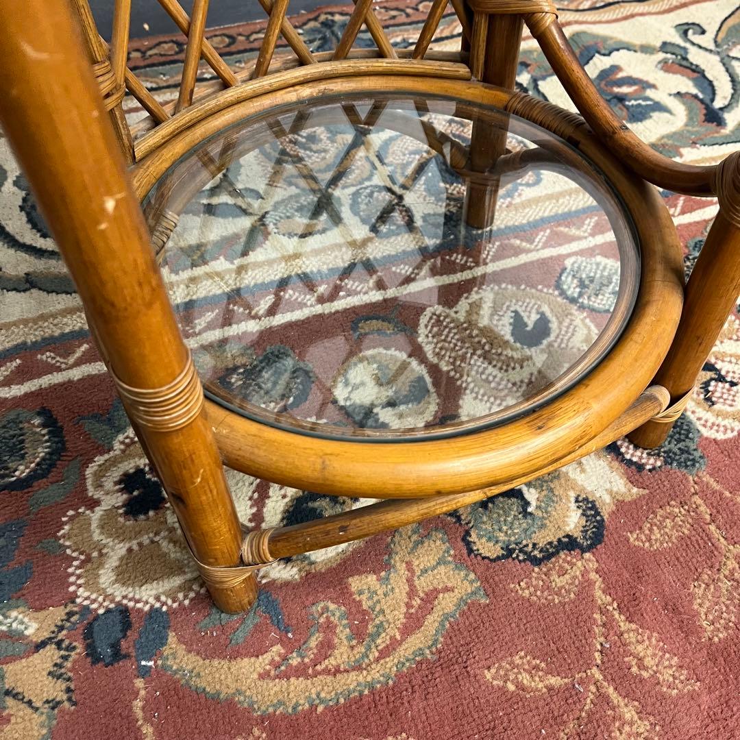 【アンティーク】籐 ラタン 3段 ガラス天板 ラック 飾り棚 収納棚 シェルフ