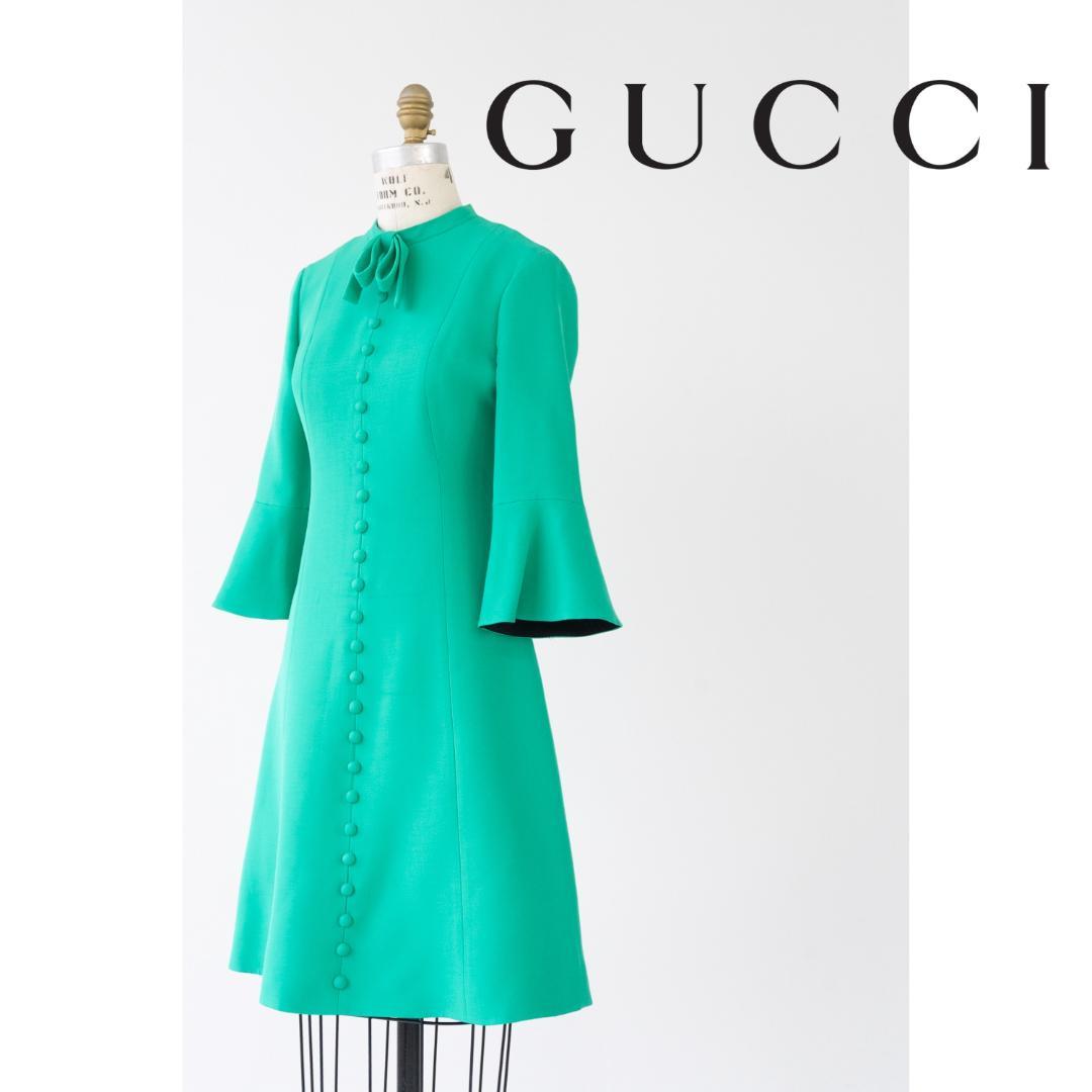 GUCCI グッチ フレアアーム リボン ワンピース